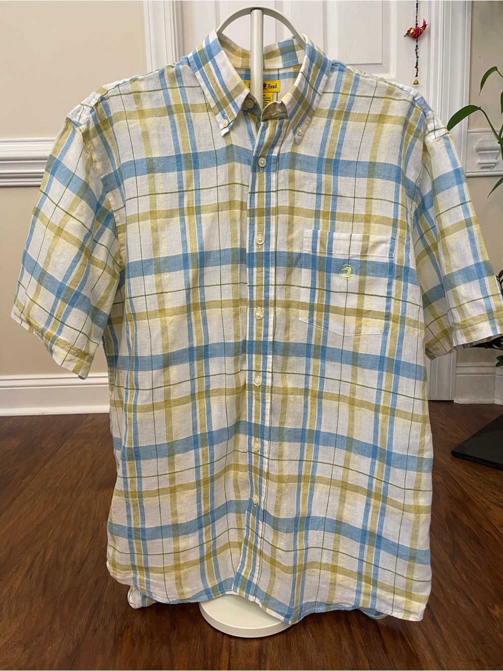 Duck Head Short Sleeve Plaid Shirt Linen Cotton Blend Size Medium